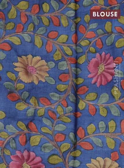 Mangalgiri silk cotton saree cs blue and blue with allover zari checked pattern and silver zari woven border