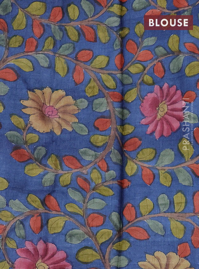 Mangalgiri silk cotton saree cs blue and blue with allover zari checked pattern and silver zari woven border