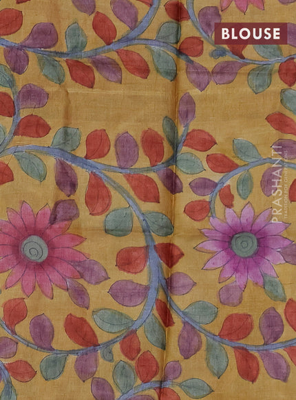 Mangalgiri silk cotton saree violet and mustard yellow with allover zari checked pattern and silver zari woven border