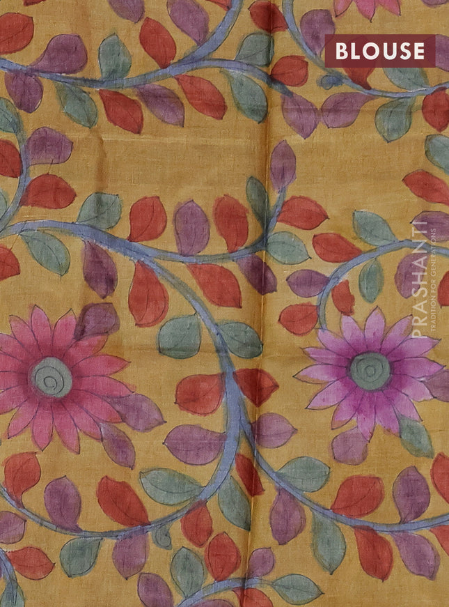 Mangalgiri silk cotton saree violet and mustard yellow with allover zari checked pattern and silver zari woven border