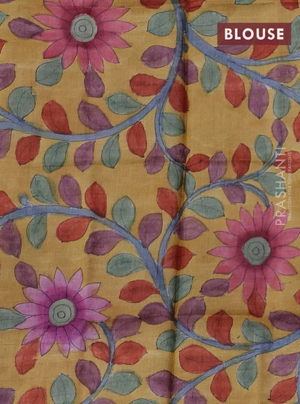 Mangalgiri silk cotton saree peacock blue and mustard yellow with allover zari checked pattern and silver zari woven border