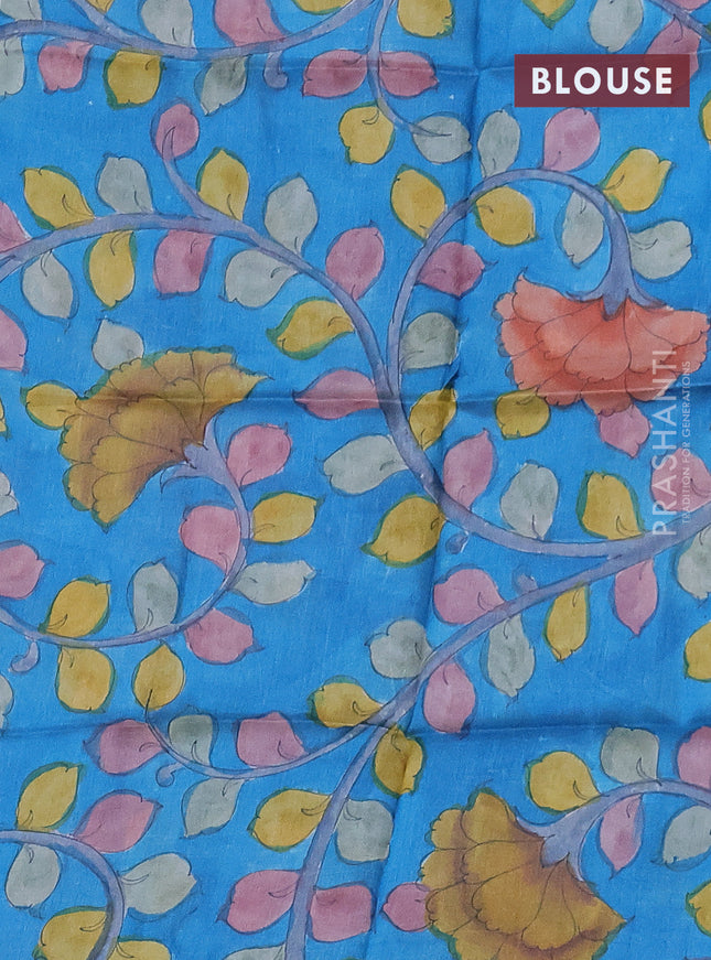 Mangalgiri silk cotton saree peacock green and blue with allover zari checked pattern and silver zari woven border