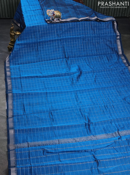 Mangalgiri silk cotton saree cs blue and green with allover zari checked pattern and silver zari woven border