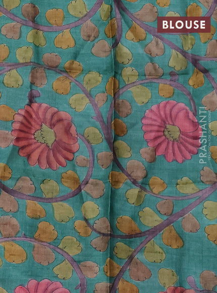 Mangalgiri silk cotton saree cs blue and green with allover zari checked pattern and silver zari woven border