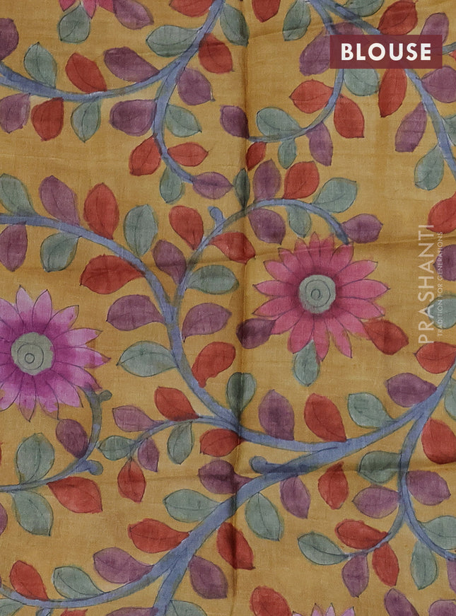 Mangalgiri silk cotton saree peacock blue and mustard yellow with allover zari checked pattern and silver zari woven border