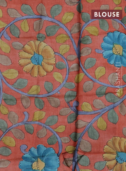 Mangalgiri silk cotton saree cs blue and rustic orange with allover zari checked pattern and silver zari woven border