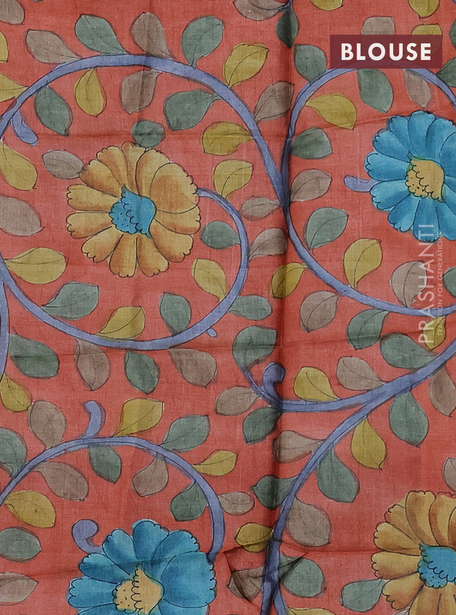 Mangalgiri silk cotton saree cs blue and rustic orange with allover zari checked pattern and silver zari woven border