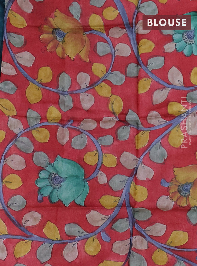 Mangalgiri silk cotton saree peacock green and maroon with allover zari checked pattern and silver zari woven border