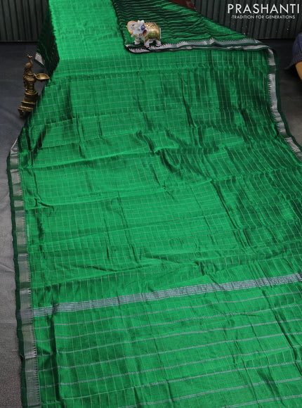Mangalgiri silk cotton saree green and maroon with allover zari checked pattern and silver zari woven border