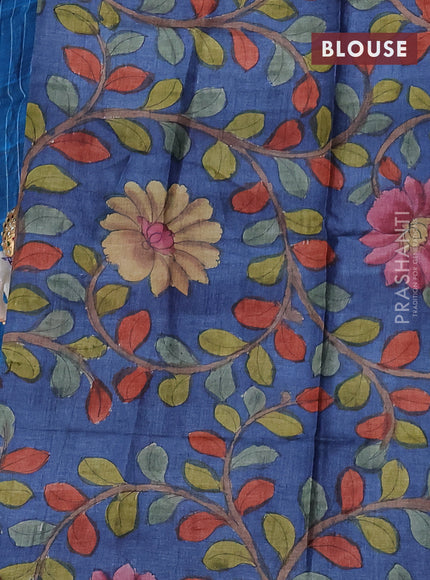 Mangalgiri silk cotton saree cs blue and dark grey with allover zari checked pattern and silver zari woven border
