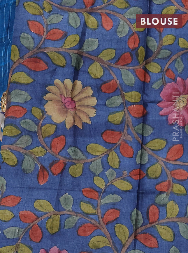 Mangalgiri silk cotton saree cs blue and dark grey with allover zari checked pattern and silver zari woven border