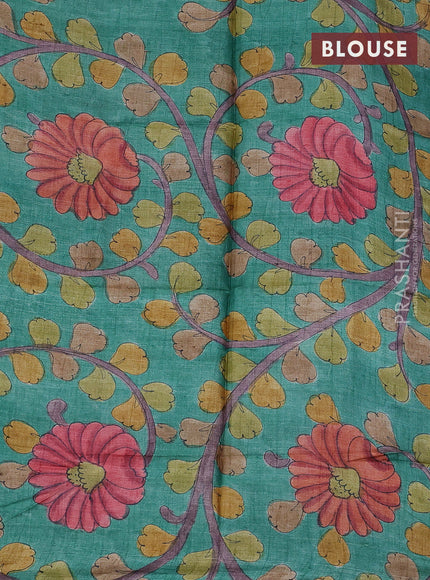 Mangalgiri silk cotton saree peacock blue and teal green with allover zari checked pattern and silver zari woven border