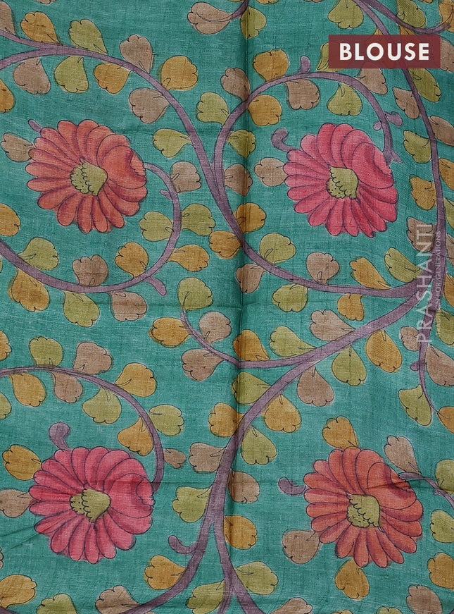 Mangalgiri silk cotton saree peacock blue and teal green with allover zari checked pattern and silver zari woven border