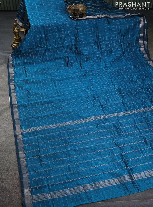 Mangalgiri silk cotton saree cs blue and pink shade with allover zari checked pattern and silver zari woven border