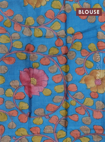 Mangalgiri silk cotton saree wine shade and blue with allover zari checked pattern and silver zari woven border