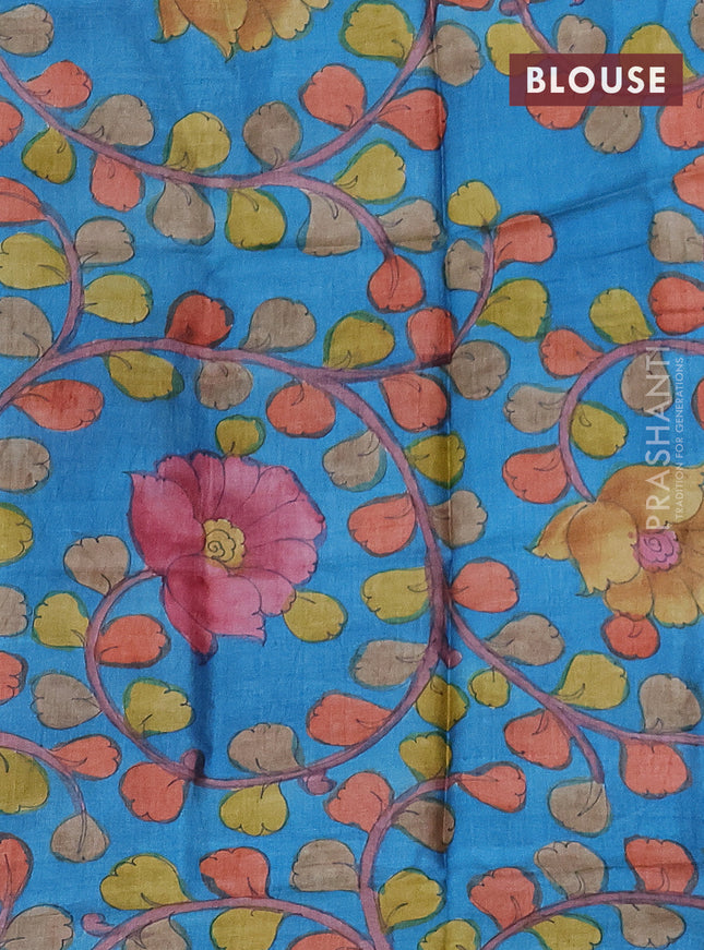 Mangalgiri silk cotton saree wine shade and blue with allover zari checked pattern and silver zari woven border