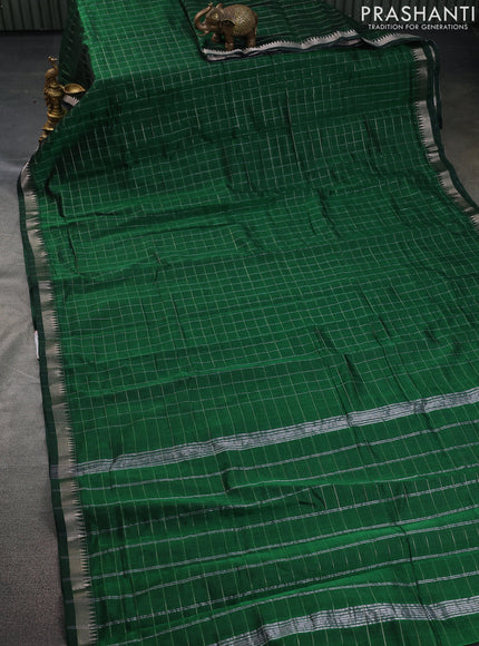 Mangalgiri silk cotton saree green and bluish grey with allover zari checked pattern and silver zari woven border