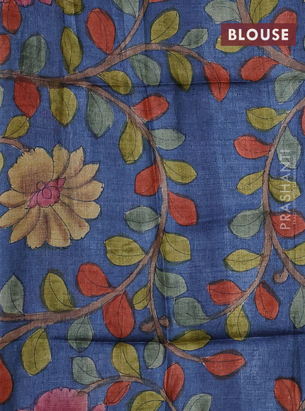 Mangalgiri silk cotton saree green and bluish grey with allover zari checked pattern and silver zari woven border