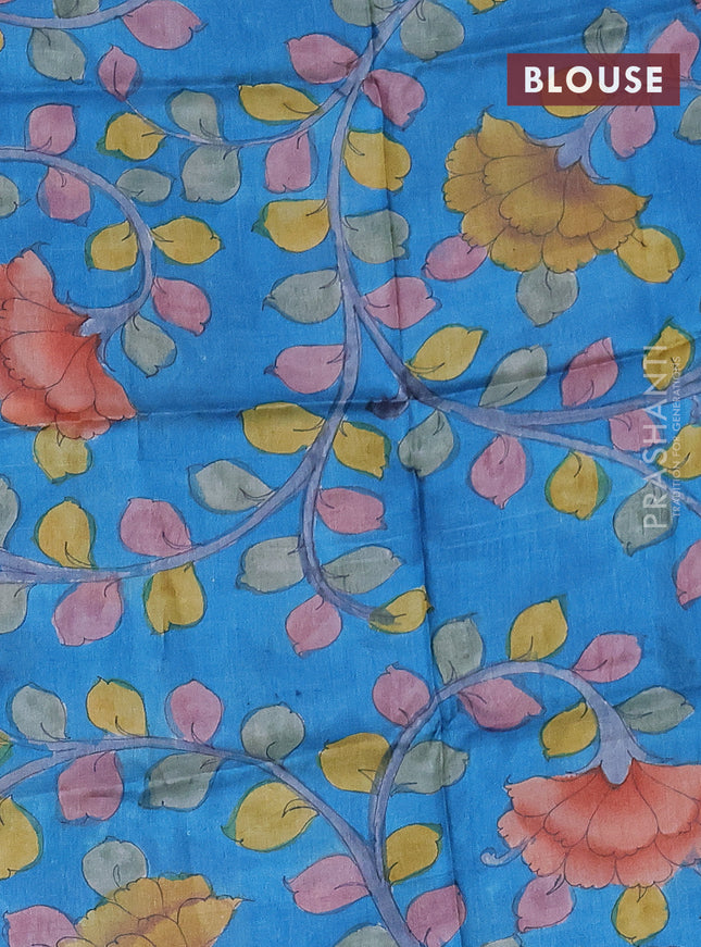 Mangalgiri silk cotton saree sap green and cs blue with allover zari checked pattern and silver zari woven border