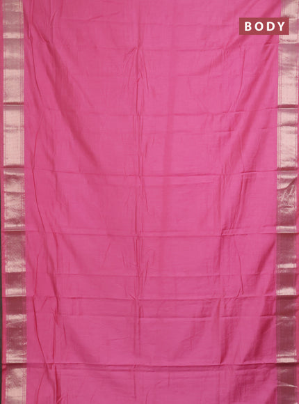 Semi mangalgiri saree light pink with plain body and zari woven border