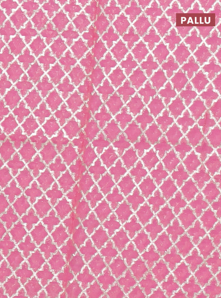 Semi mangalgiri saree light pink with plain body and zari woven border