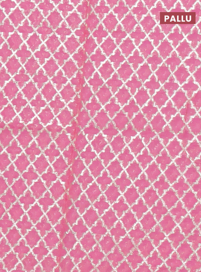 Semi mangalgiri saree light pink with plain body and zari woven border