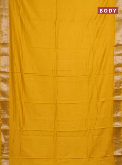 Semi mangalgiri saree yellow with plain body and zari woven border