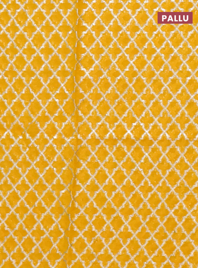 Semi mangalgiri saree yellow with plain body and zari woven border