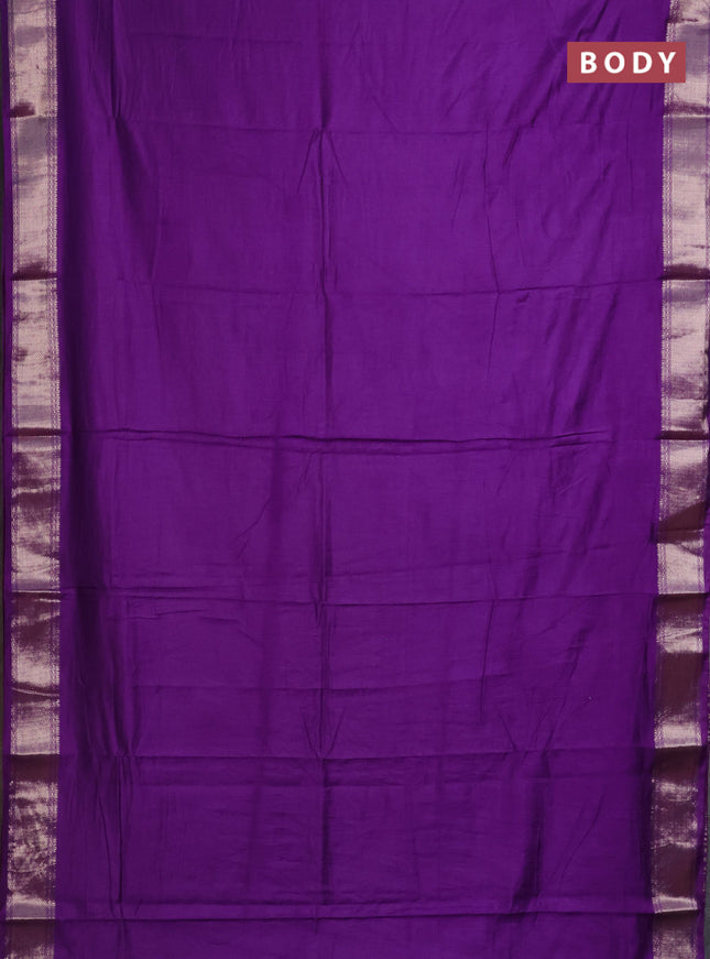Semi mangalgiri saree violet with plain body and zari woven border