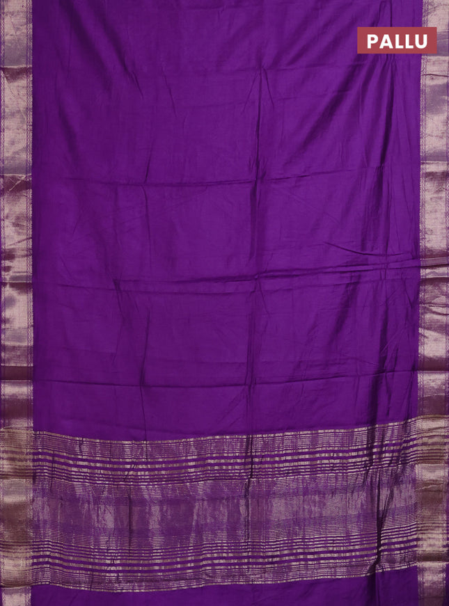 Semi mangalgiri saree violet with plain body and zari woven border