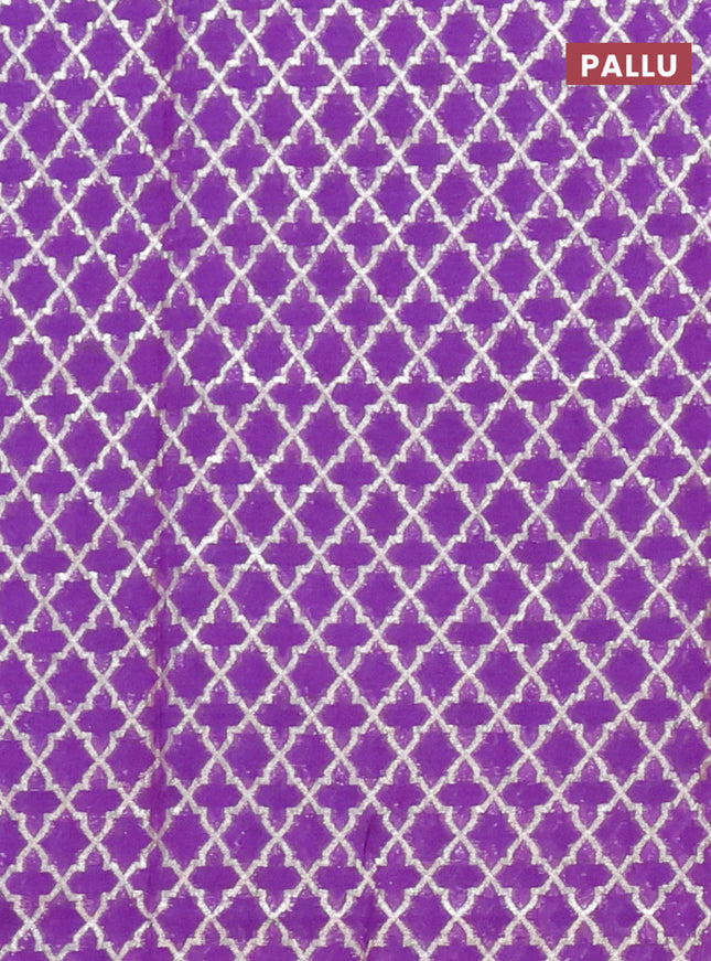 Semi mangalgiri saree violet with plain body and zari woven border