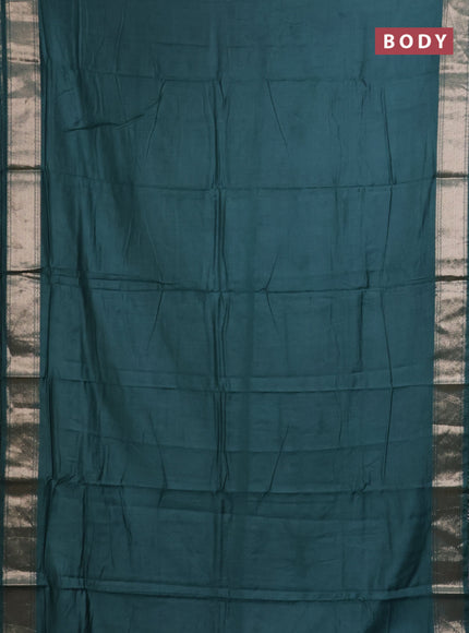 Semi mangalgiri saree peacock green with plain body and zari woven border