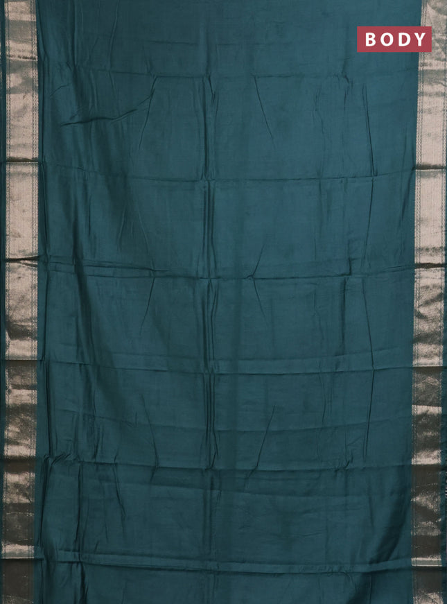 Semi mangalgiri saree peacock green with plain body and zari woven border