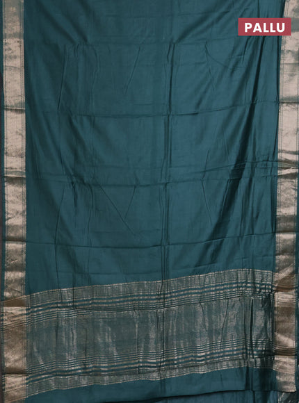 Semi mangalgiri saree peacock green with plain body and zari woven border