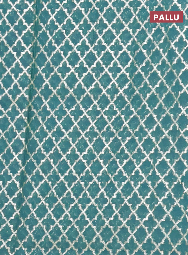 Semi mangalgiri saree peacock green with plain body and zari woven border