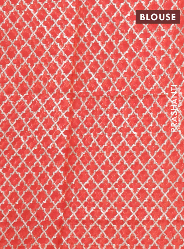 Semi mangalgiri saree rust shade with plain body and zari woven border