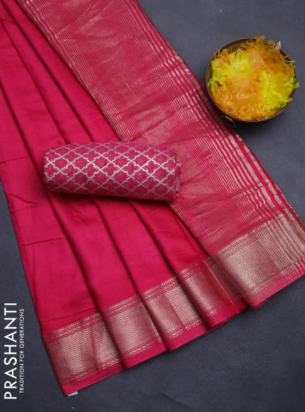 Semi mangalgiri saree pink with plain body and zari woven border