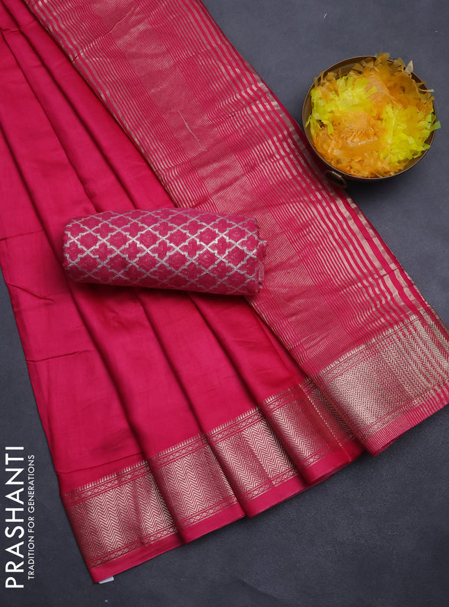 Semi mangalgiri saree pink with plain body and zari woven border