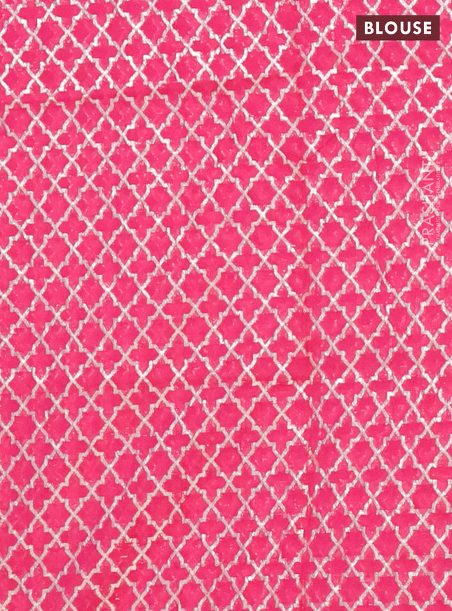 Semi mangalgiri saree pink with plain body and zari woven border