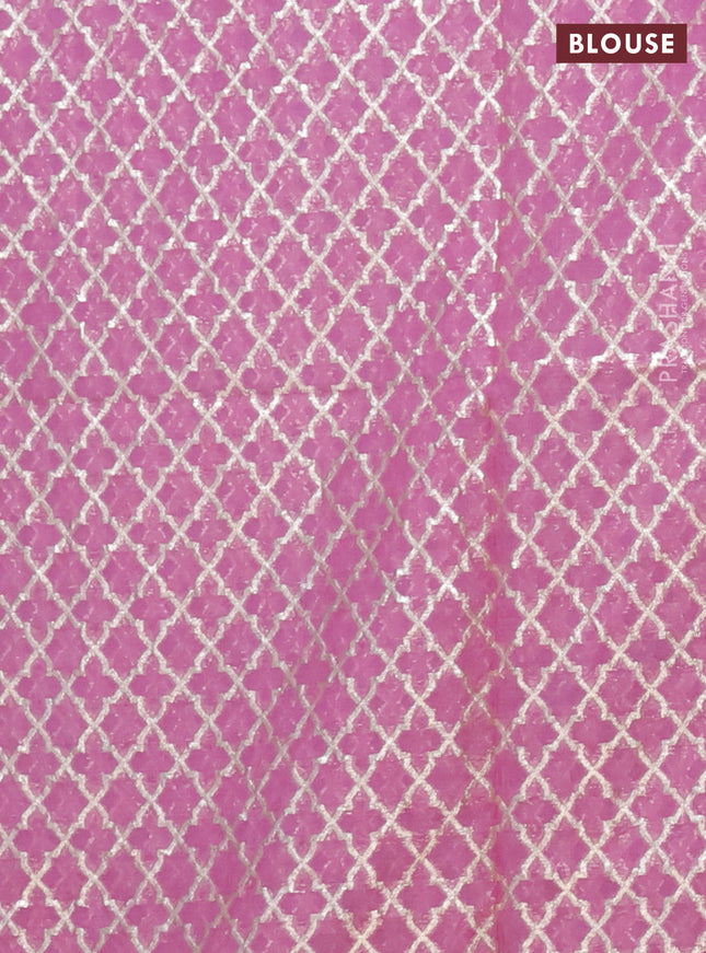 Semi mangalgiri saree mauve pink with plain body and zari woven border