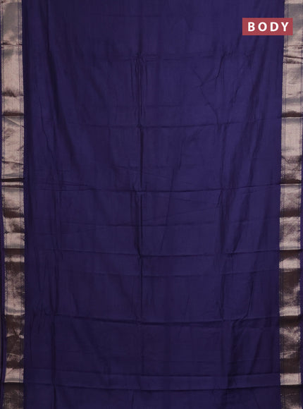 Semi mangalgiri saree navy blue with plain body and zari woven border