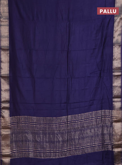 Semi mangalgiri saree navy blue with plain body and zari woven border