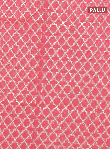 Semi mangalgiri saree peach pink with plain body and zari woven border