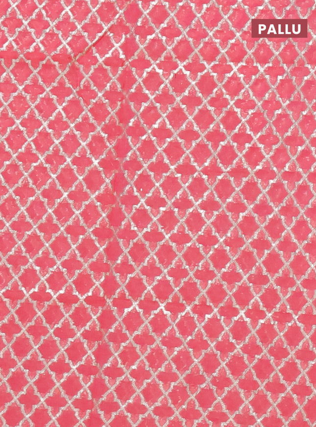 Semi mangalgiri saree peach pink with plain body and zari woven border