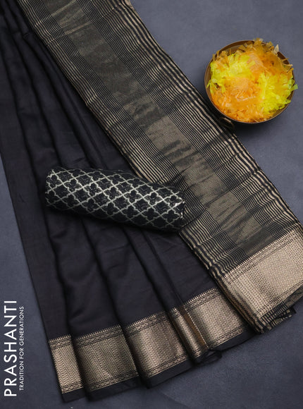 Semi mangalgiri saree black with plain body and zari woven border