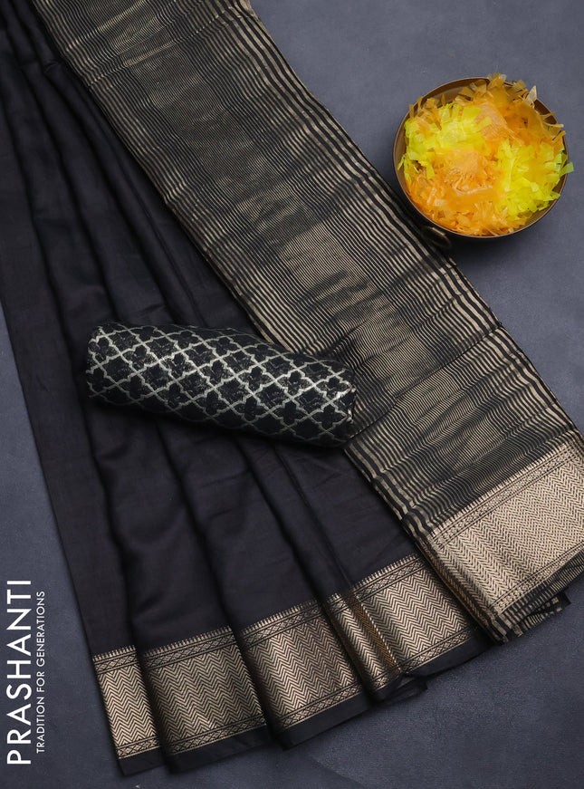 Semi mangalgiri saree black with plain body and zari woven border