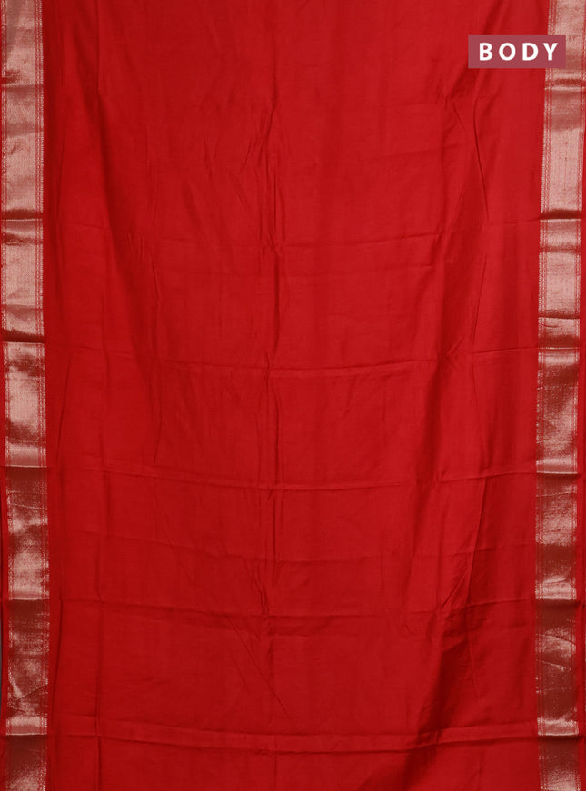 Semi mangalgiri saree red with plain body and zari woven border