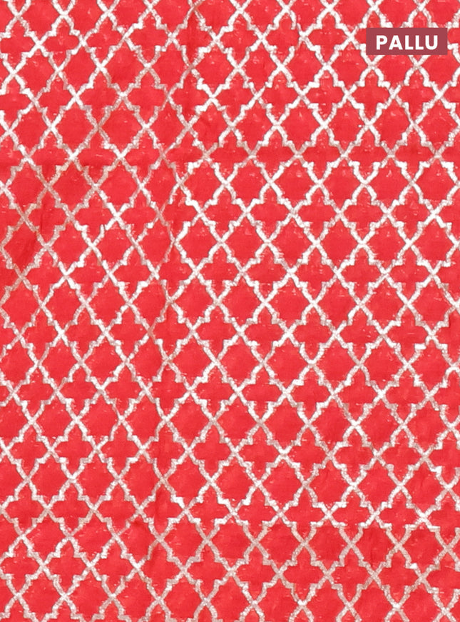 Semi mangalgiri saree red with plain body and zari woven border