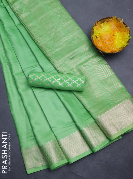 Semi mangalgiri saree light green with plain body and zari woven border