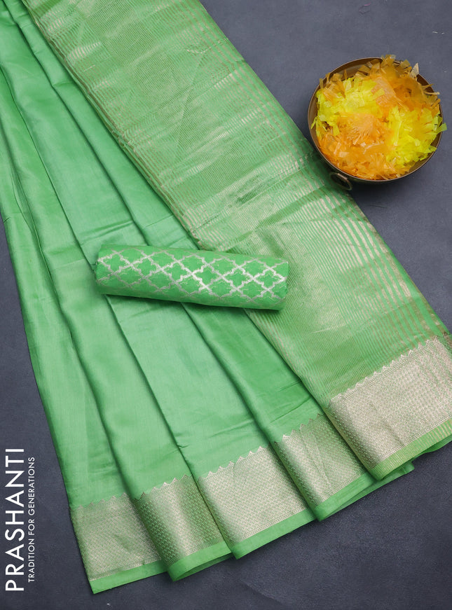 Semi mangalgiri saree light green with plain body and zari woven border